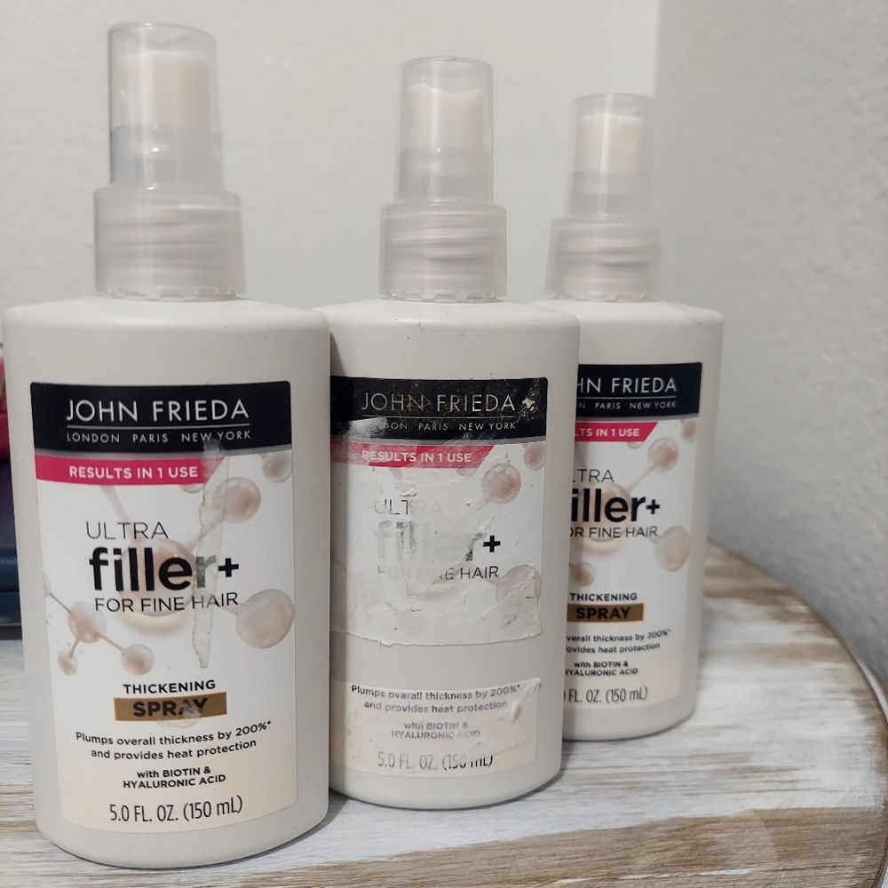 3 John Frieda Ultra filler+ for fine hair thickening spray 5oz w heat Protectant